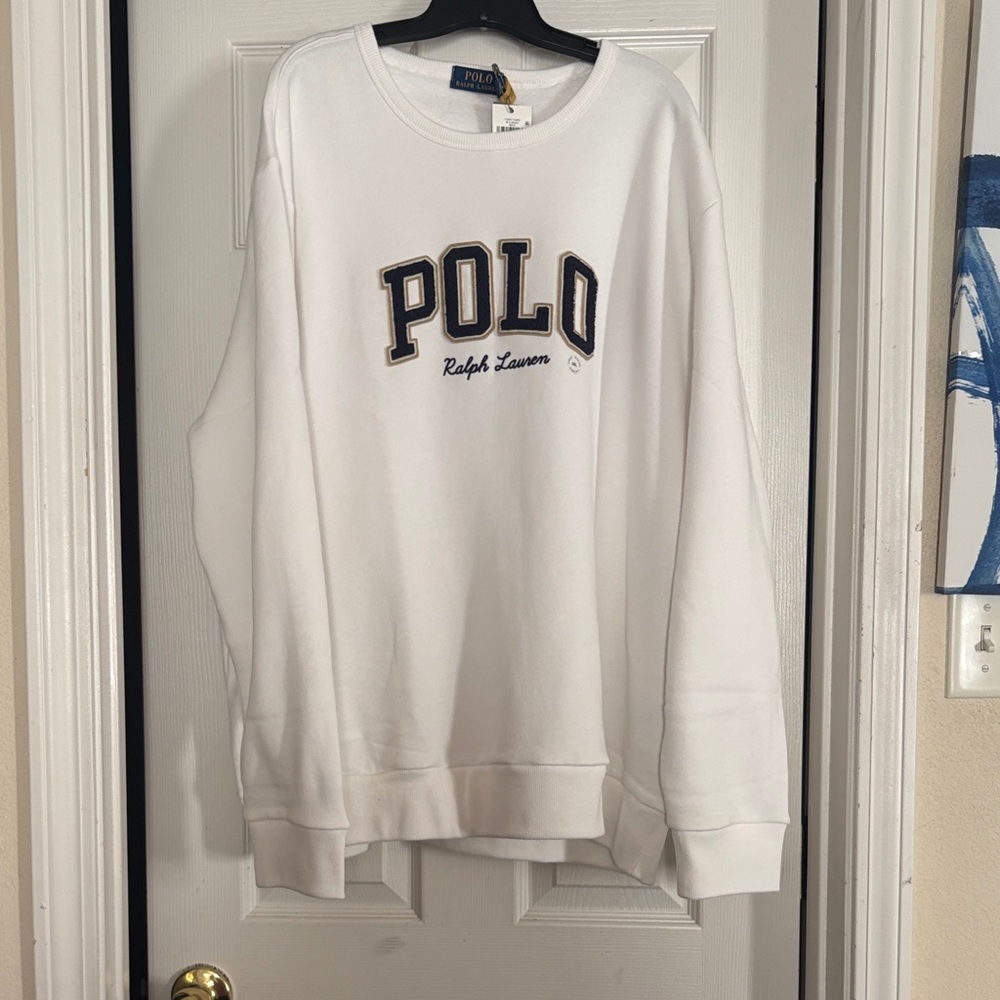 Polo by Ralph Lauren White Crewneck Sweatshirt with Navy & Gold Logo
